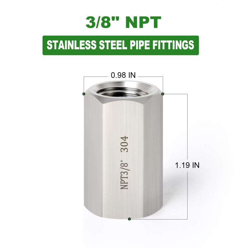 TAISHER 5PCS Forging of 304 Stainless Steel Full Hex Coupling, 3/8-Inch Female Pipe x 3/8-Inch Female Pipe Fitting - Image 4